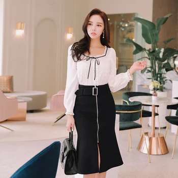 

Dabuwawa New Autumn Black Skirts Female Women Preppy Style Solid Zipper Mermaid Skirt Mid-Calf Skirts D18DSK010