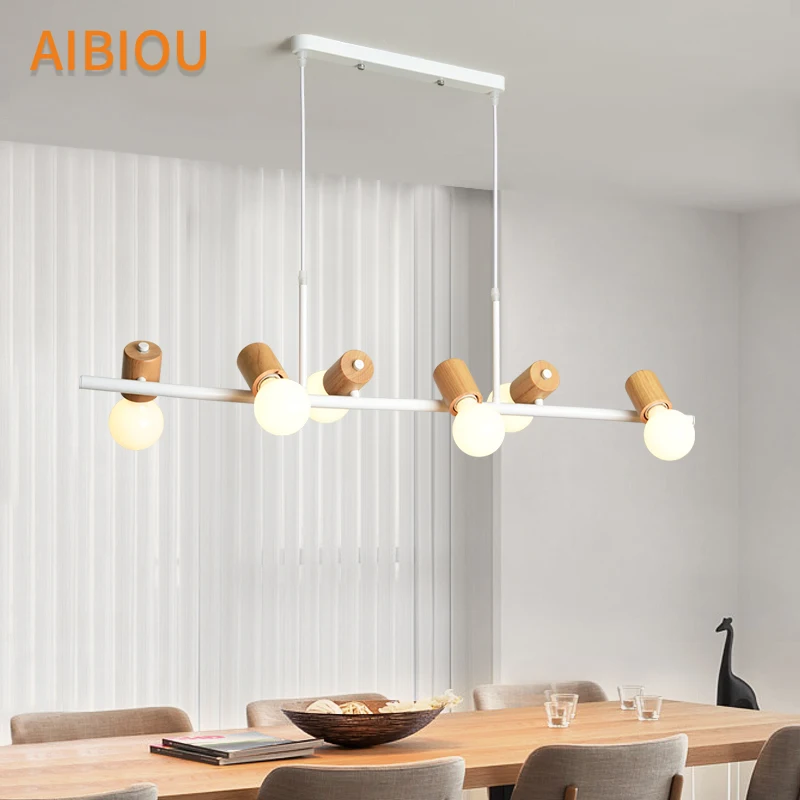 

AIBIOU Ajustable LED Pendant Lights For Dining Wooden Pendant Lamp E27 Bar Light Modern Kitchen Indoor Hanging Luminaire
