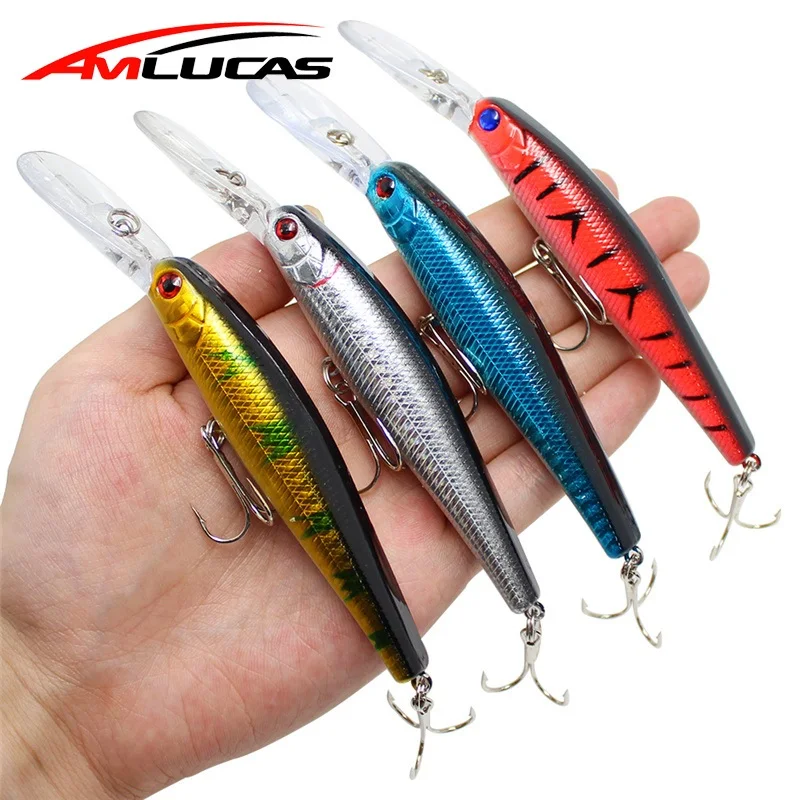 Amlucas اليابان الصلب الطعم الليزر طعوم صيد سمك البلمة 12.5 سنتيمتر 14g 3D عيون Crankbait Wobblers ل صيد السمك سمكة بلاستيكية WW169