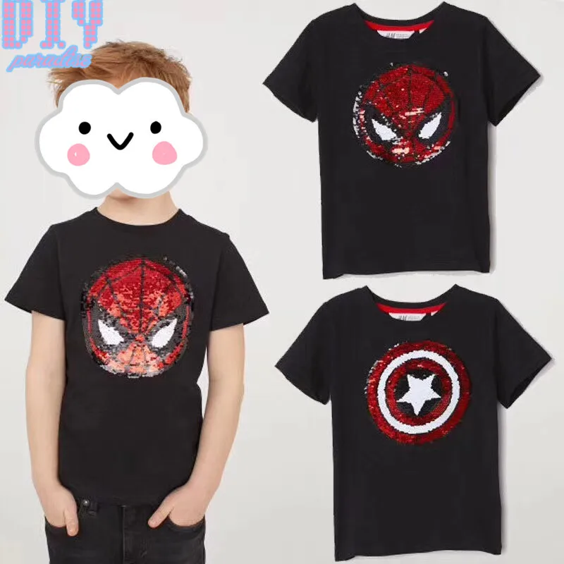 

Spiderman Reversible Sequins Sew On Patches for clothes Kids Boy Girl T Shirt Coat Embroidered Reverse Patch Applique