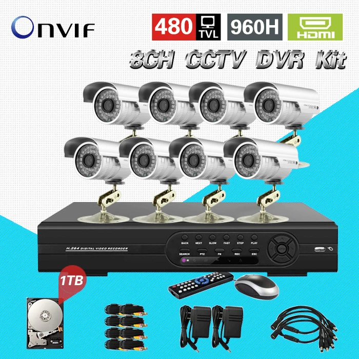 8CH CCTV DVR комплект 1 ТБ HDD 960 H NVR система записи и 8 канальный ИК Водонепроницаемая vides