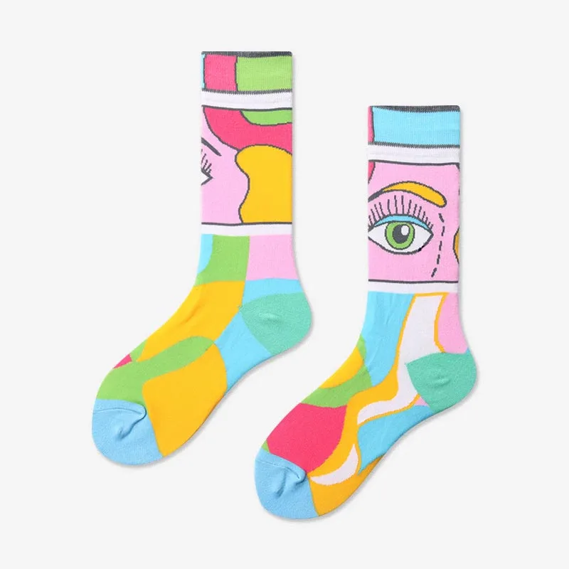 Японские креативные цветные носки с глазами женские хлопковые Мультяшные милые счастье кавай носки со смешным рисунком животных подарок для девочек Skarpetki - Цвет: 21