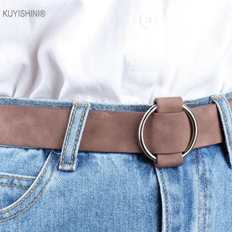 Female Casual Round Buckle Wide Belts Women Dress Jeans Belt Woman Ladies Faux Suede Leather Straps Ceinture Black Pink Red