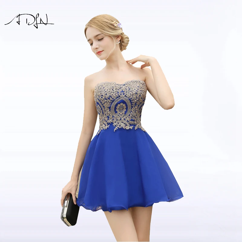 Adln Pas Cher Courte Robe De Cocktail Cherie Sans Manches En Mousseline De Soie A Ligne Bleu Royal Mini Robe De Retour Robe De Fete D Anniversaire Aliexpress