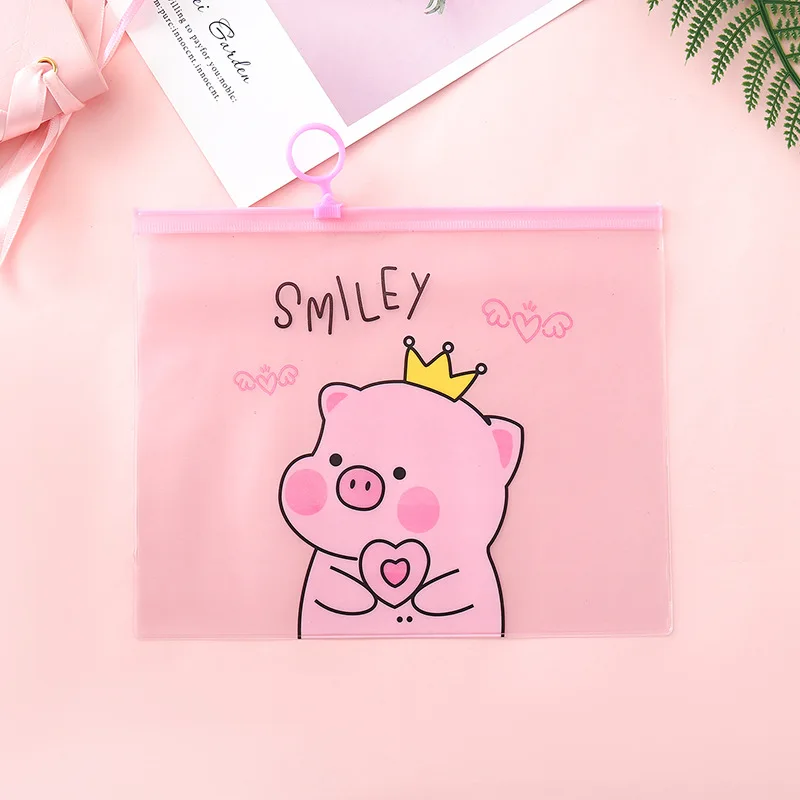 Папка маленькая свежая прозрачная матовая розовая свинка для хранения прозрачный пенал сумка для файлов из ПВХ Студенческая сумка для канцелярских принадлежностей пенал - Цвет: Crown pig