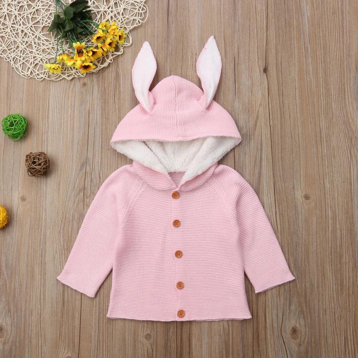 Newborn Toddler Kids Baby Girls Boys Clothes Knitted Hooded solid Button Sweater long sleeve cotton cute Outerwear one pieces