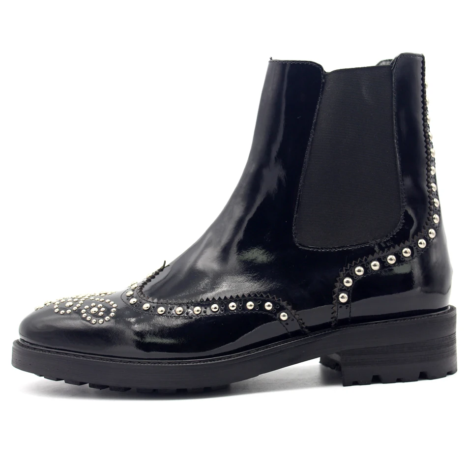 Sur Cuir Courtes Britannique Shown Noir Haute Chaussons Main Sculpté Pointu Cheville Vache Bottes Hommes En As Rivets Slip Style Peau De Pour kZwliuOPXT