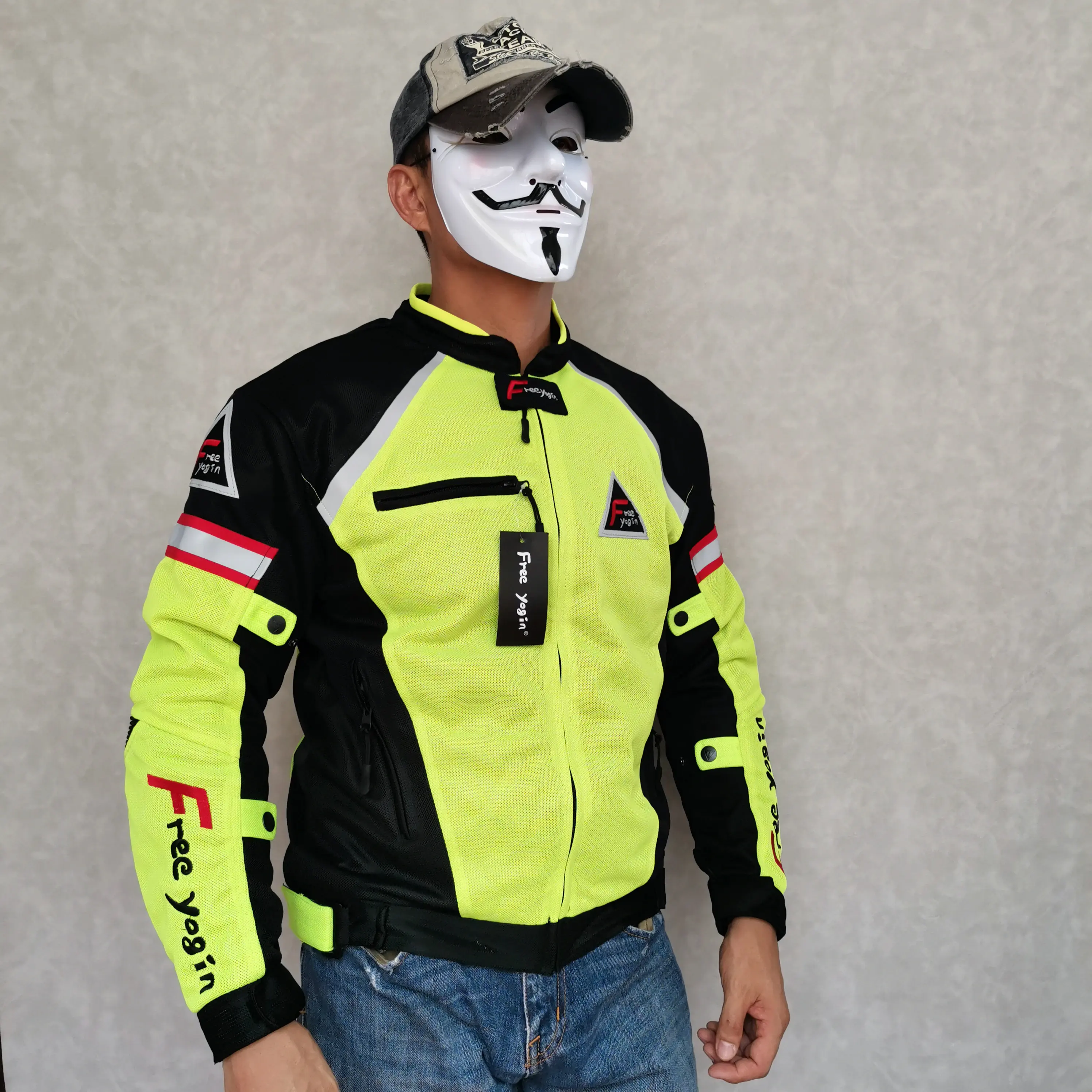 

FREE YOGIN Men's Motorcycle Summer Air Flow Mesh Jacket Riding Protect Breathable Jacket
