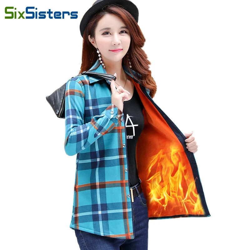 

Velvet Thick Warm Women Plaid Shirt Female Tops Plus Size M-XXXL Women's Coat Winter Slim Blusas Femininas Chemise Femme HS1836