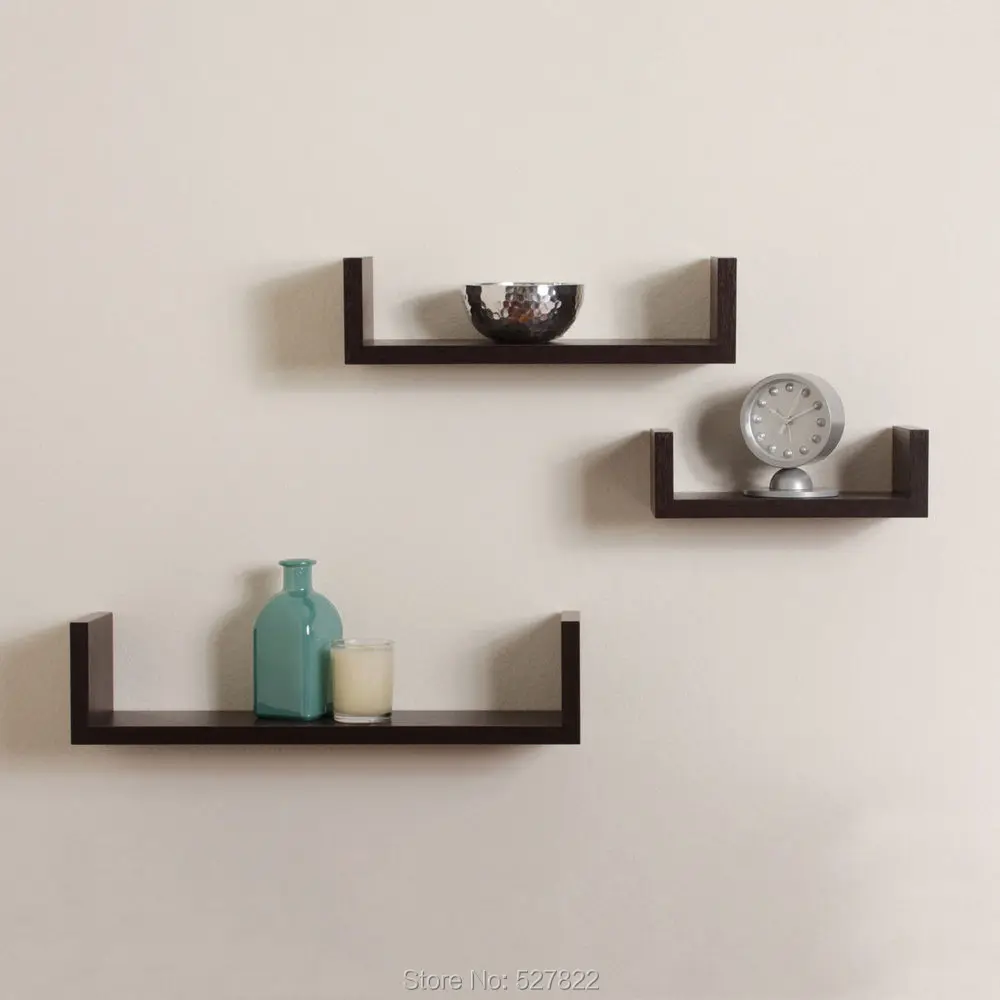 elegant floating shelves u walnut brown finish set of 3 shelf modern