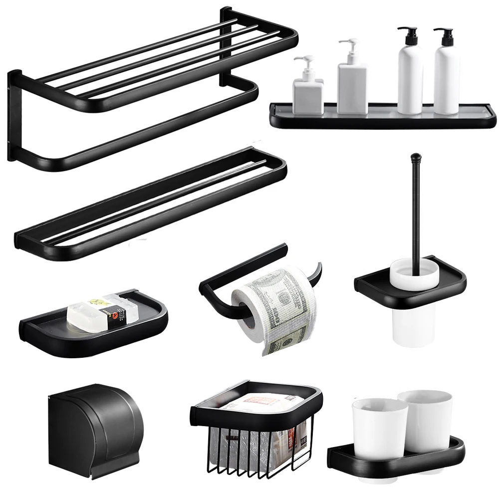 

Bathroom paper holder black multi-function shelf nordic copper bathroom folding towel rack wall hanging retro bath pendant set