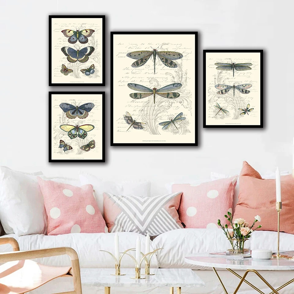 Скандинавские Акварельные картины на холсте, Картина Бабочка Стрекоза постеры с животными и HD принтами, абстрактные Свадебные украшения