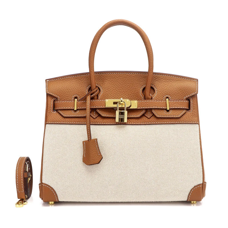 

New 2019 Luxury Women Genuine Leather Handbag Designer Top-Hand Bag Canvas Stitching Cow Leather Bags Ladies Brand Shoulder Bag