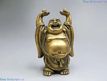 

China brass sculpture carved copper Feng Shui lucky bead happy buddha Statue