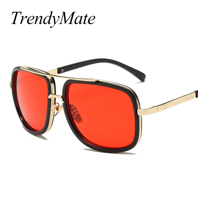 Black Frame Large Red Sun Glasses For Men Classic Style Pilot Brand