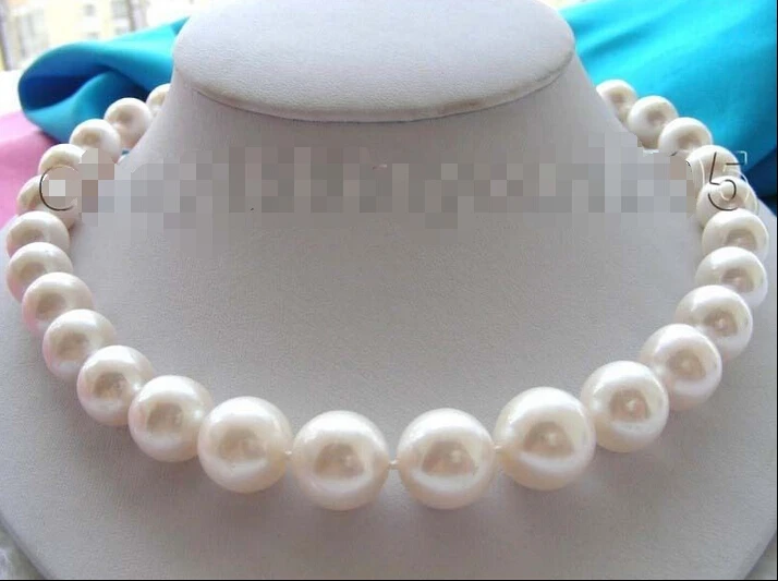 

FREE shipping>>>>Genuine Natural 12 mm White Round Pearl Necklace 925silver!