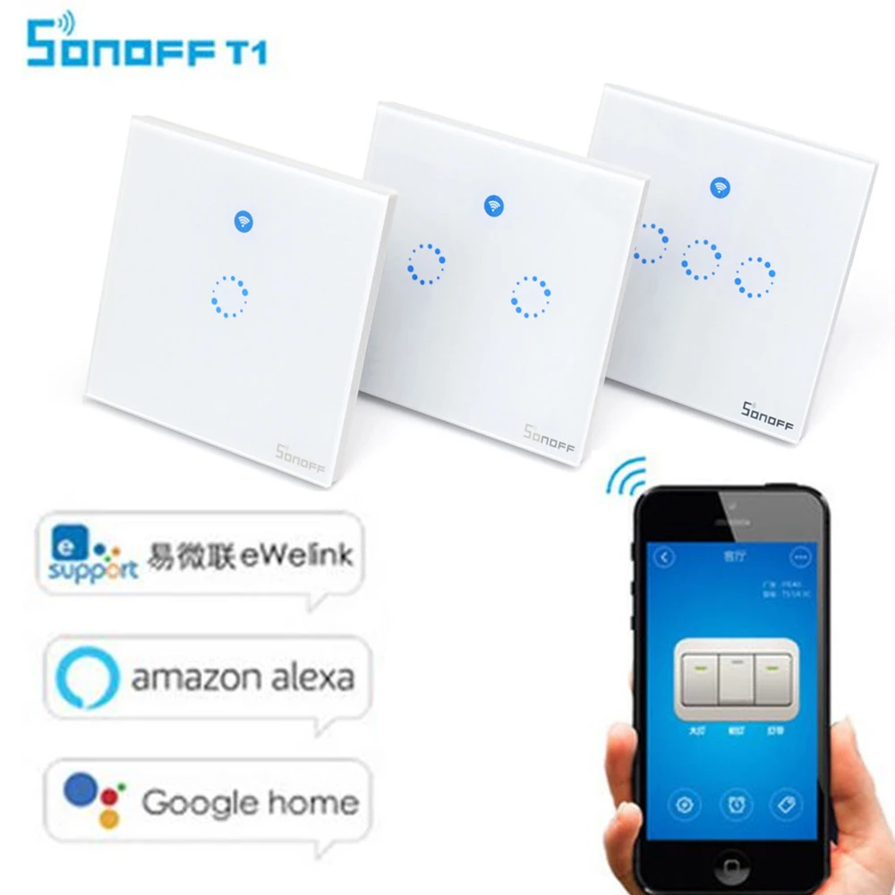 Sonoff T1 Uk Eu Wifi Rf App Touch Control Wall Light