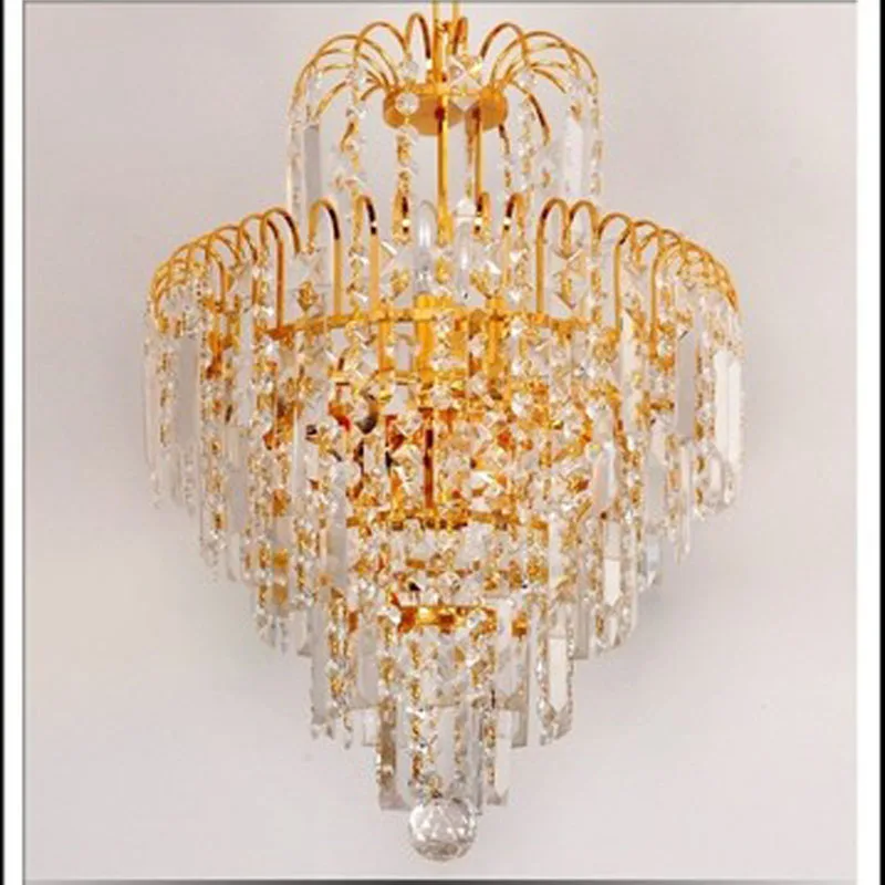Modern Luxury Crystal LED Chandelier Gold Cone Crystal Chains