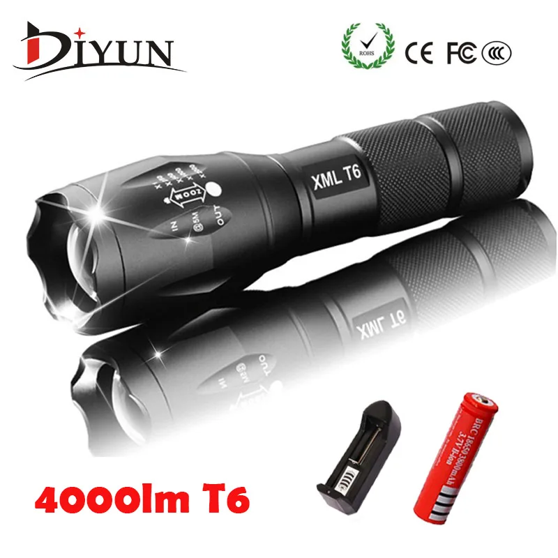 

LED Flashlight 4000 Lumnes XM-L T6 LED Tactical Flashlight Torch 5Mode Zoomable Waterproof Torch Light lanterna