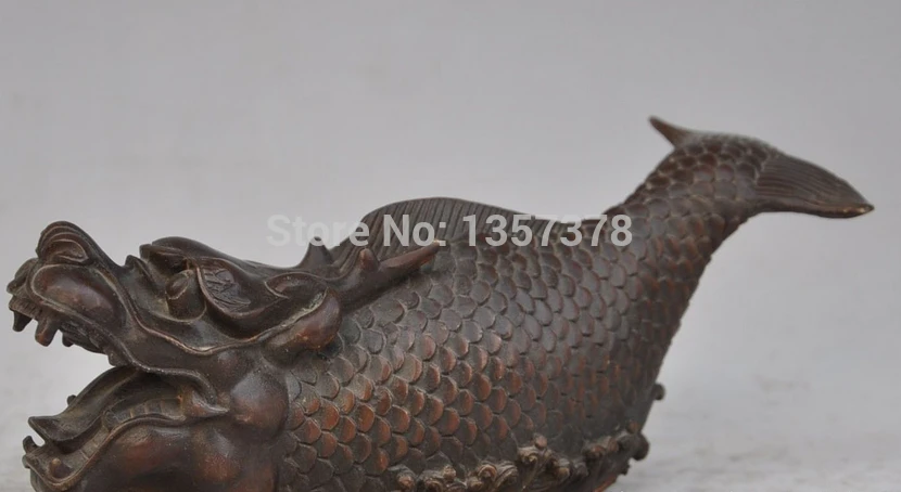 

shitou 00487 7.9" China Collect Bronze Carp jumps Dragon Gate Good luck Statue