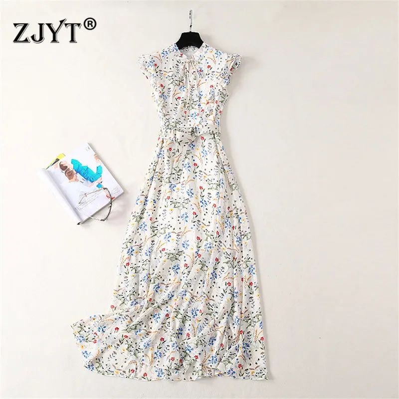 

Summer Long Dress 2019 Women Fashion Runway Designers Sleeveless Floral Print Maxi Holiday Dress Casual Bohemian Beach Vestidos