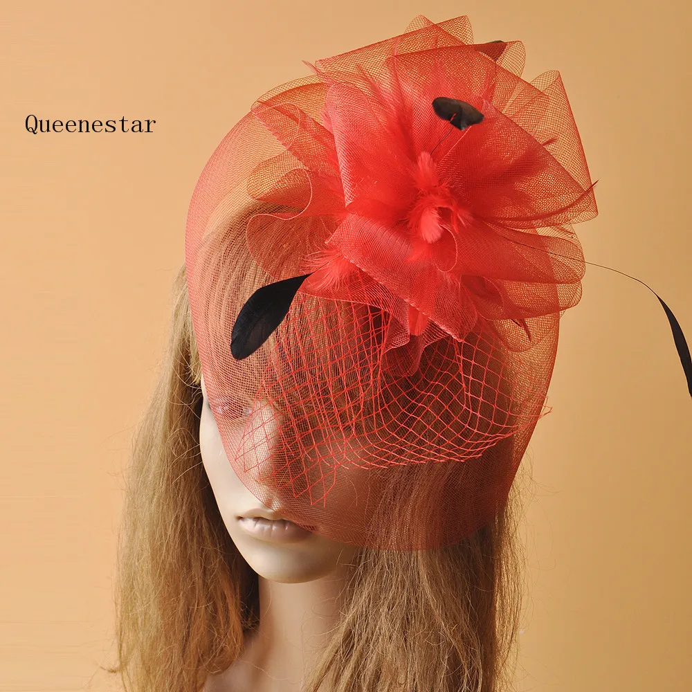 9 Цвета перо Fascinators головной убор зажим для волос синий зеленый Европейская Женская марли Цветочные Шпильки коктейльное Дерби вечерние