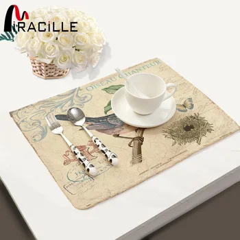 

Miracille Home Decor Vintage Birds Printed Table Placemats For Drink Coasters Set Cup Bowl Mat Kitchen Accessories Linen Napkins