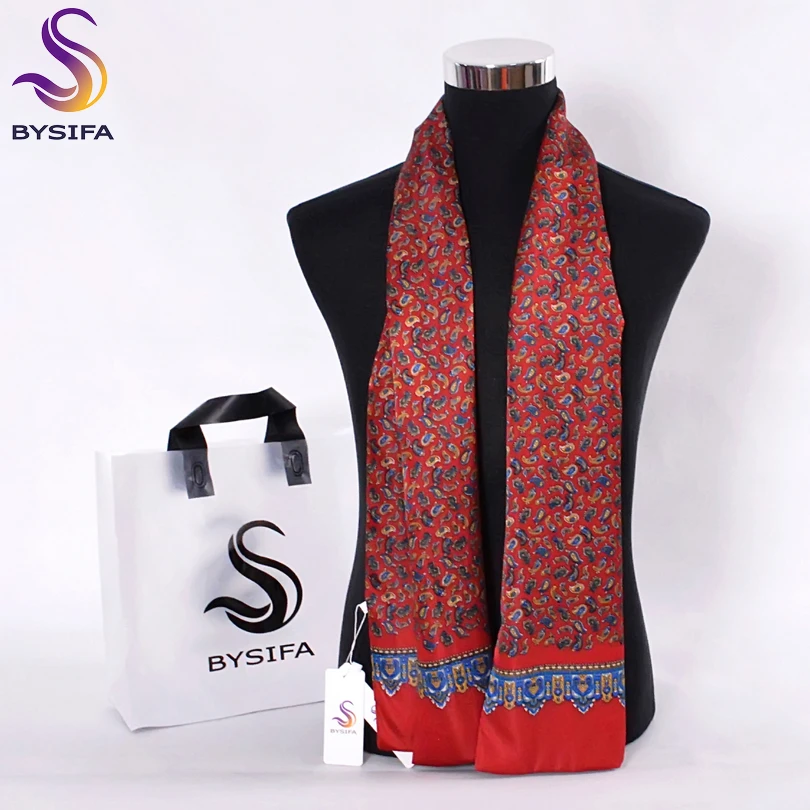 

[BYSIFA] Fashion Men Business Silk Scarves Apparel Accessories Male Long Scarves Autumn Winter Red Black Paisley Silk Neck Scarf