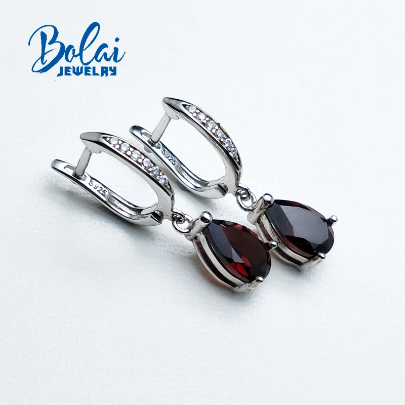 Bolaijewelry, натуральный гранатовый камень, груша, 6*9 мм, маленькие серьги, 925 пробы, хорошее ювелирное изделие для девочек, праздничная одежда, ЛУЧШАЯ ПОДАРОЧНАЯ КОРОБКА