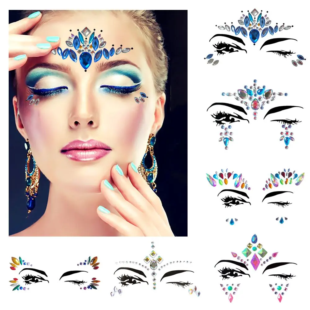 METABLE 6 Sets Rhinestone Crystal Gem Stones Temporary Sticker Tribal Style 3D body Face And Eye Jewels Forehead Stage Decor | Дом и сад