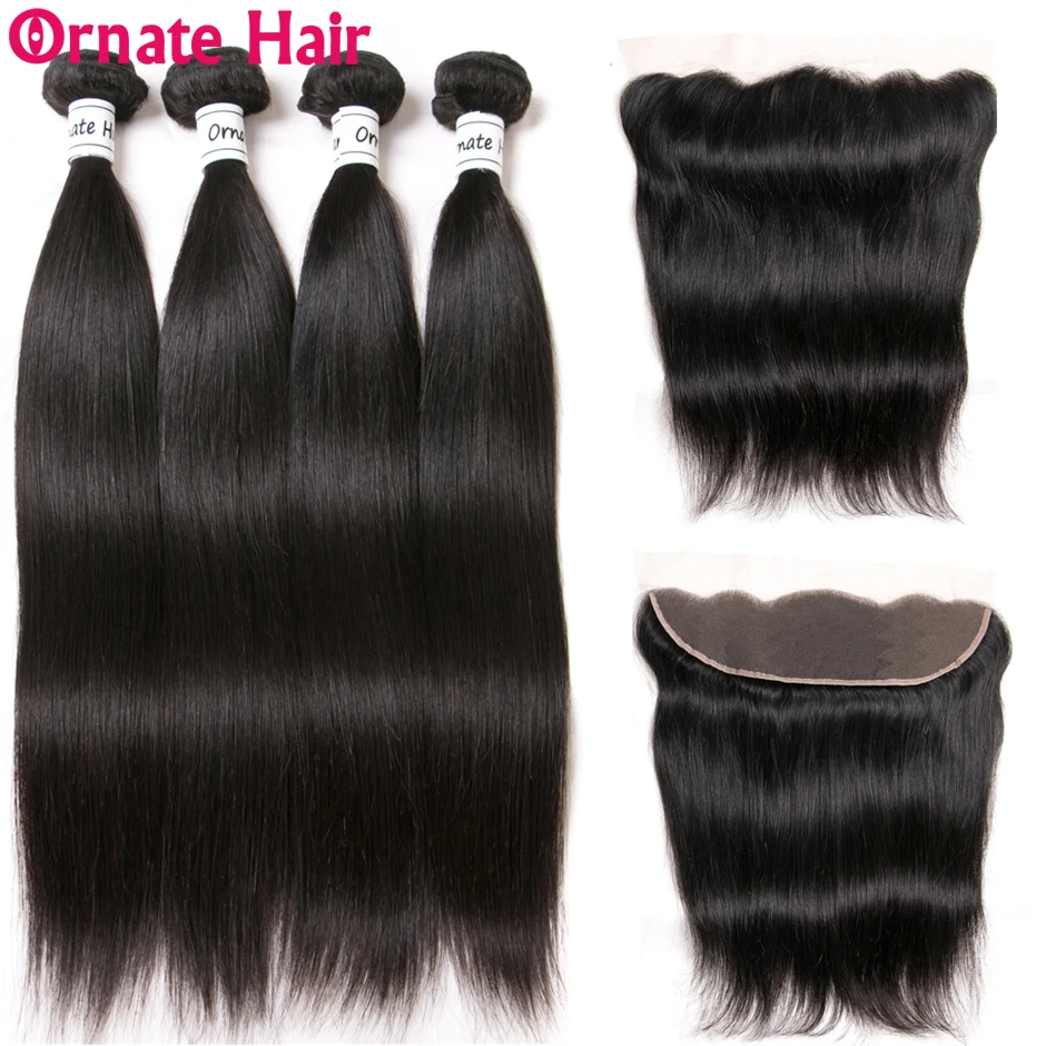 

Ornate Brazilian Straight Hair Bundles With Frontal Human Hair Weave 4 Bundles With Ear To Ear Lace Frontal Closure Non Remy