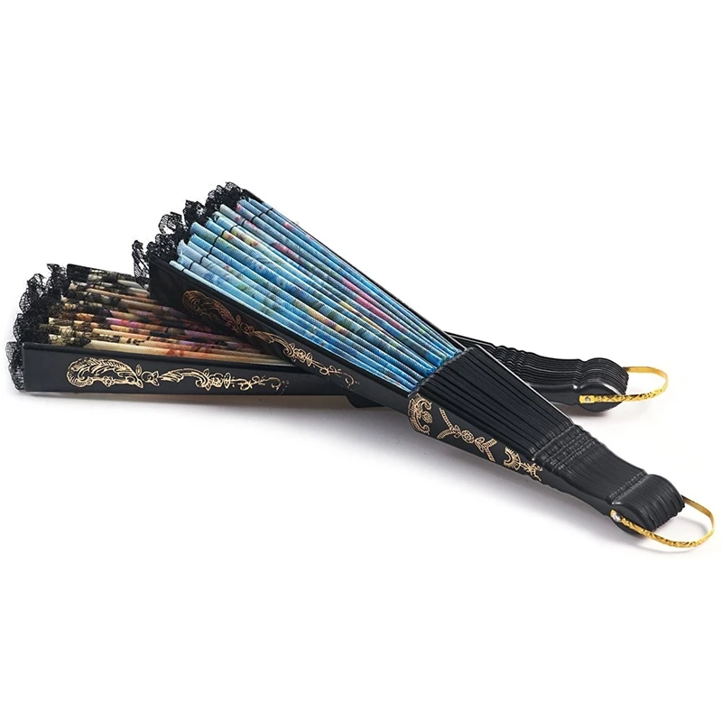 

NHBR-8 Pcs Spanish Flower Folding Hand Fan Vintage Retro Pattern Fabric Fan Random Pattern Random Colors