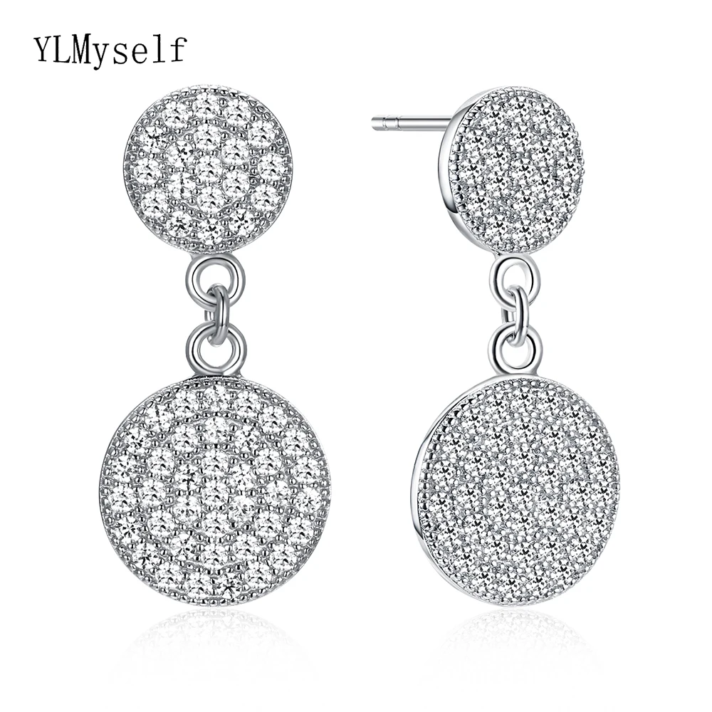 

925 sterling silver round drop Earrings Cubic Zirconia jewelry women's Earring boucles d oreille femme bijoux en argent 925
