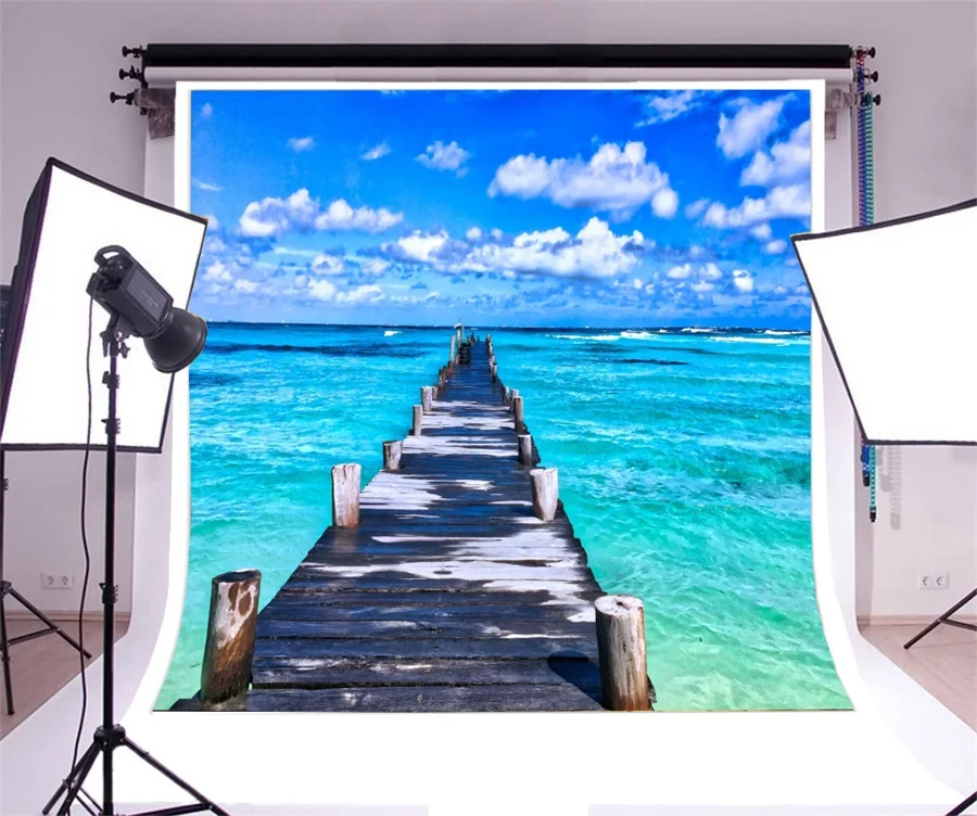 Laeacco Summer Cloudy Blue Sky Sea Wooden View Bridge Photography Backgrounds Vinyl Custom Camera Backdrops For Photo Studio Laeacco Summer Cloudy Blue Sky Sea Wooden View Bridge Photography Backgrounds Vinyl Custom Camera Backdrops For Photo Studio
