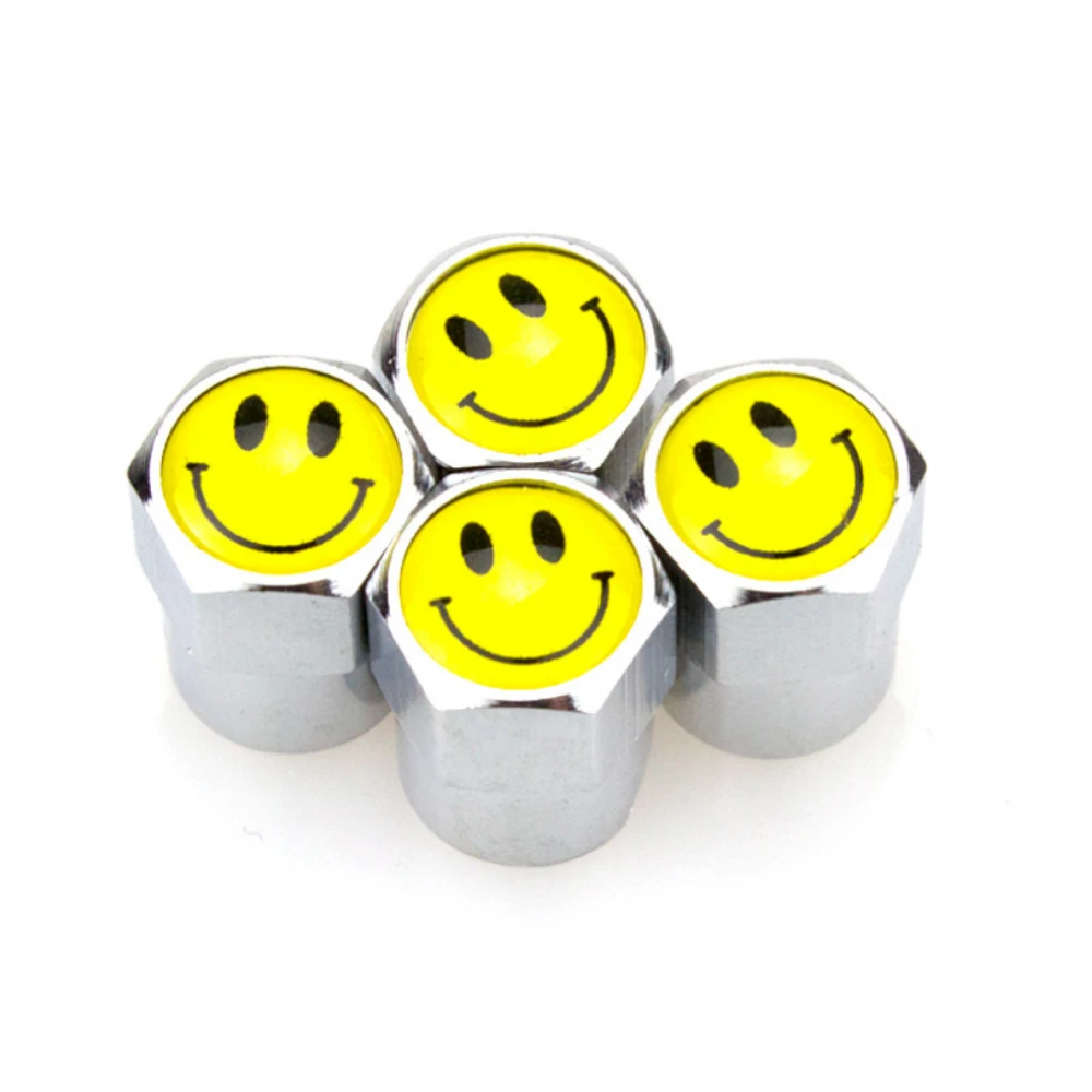 

4 X Cute Smile Car Wheel Metal Valve Stem Air Caps Accessories for Ford Focus 2 Fiesta Renault Chevrolet Volkswagen Polo Golf