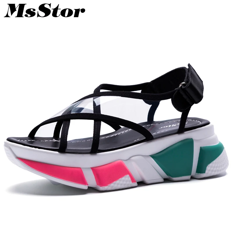 

MsStor Round Toe Flat Open Toed Sandals Shoes Woman Casual Fashion Thick Bottom Sandals Women Shoes Sandales Femme 2018 Nouveau