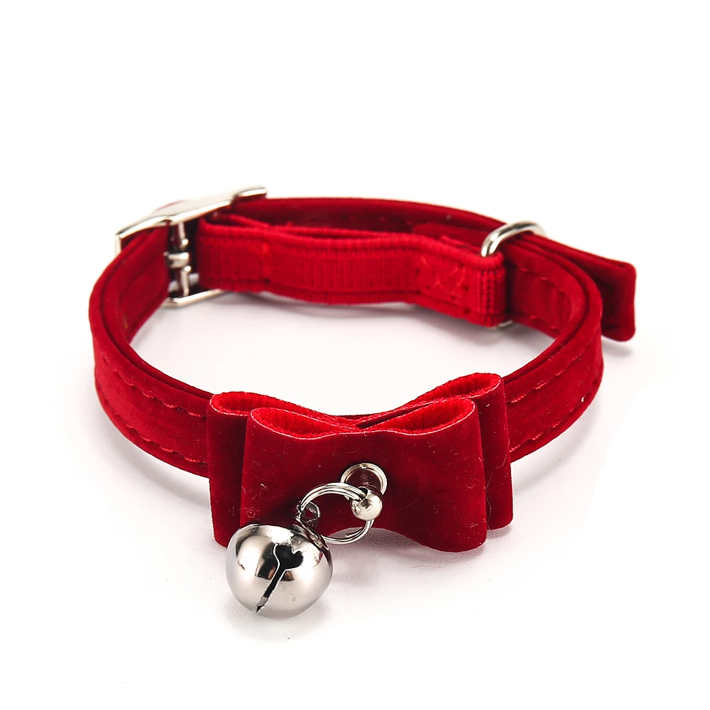 Solid Collar For Cats Necklace Kitten Velvet Cat Collars Bell Adjustable Pink Pet Products Small Collars For Dogs Ca (13)