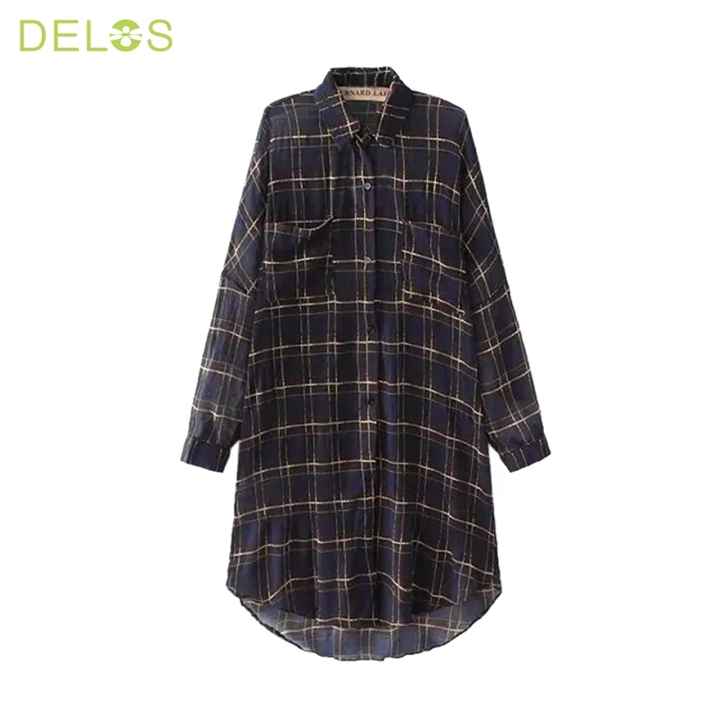 DELOS 2016 Summer Plaid Shirt Women's Long-sleeve Outerwear Loose Plus Size Clothing Blouse Shirts Women Blusas |
