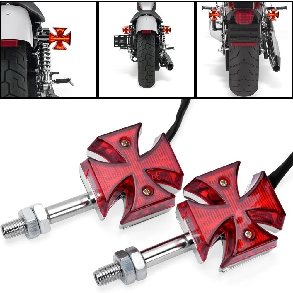 

Motorcycle 10mm Bolts Custom Maltese Cross LED Red Turn Signal Light
