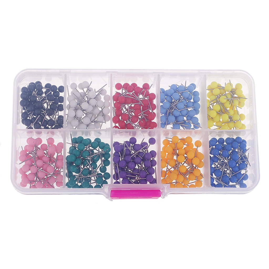 A Box of 500pcs Plastic Round Head Push Pins Office Drawing Pins Map Tacks Thumbtack