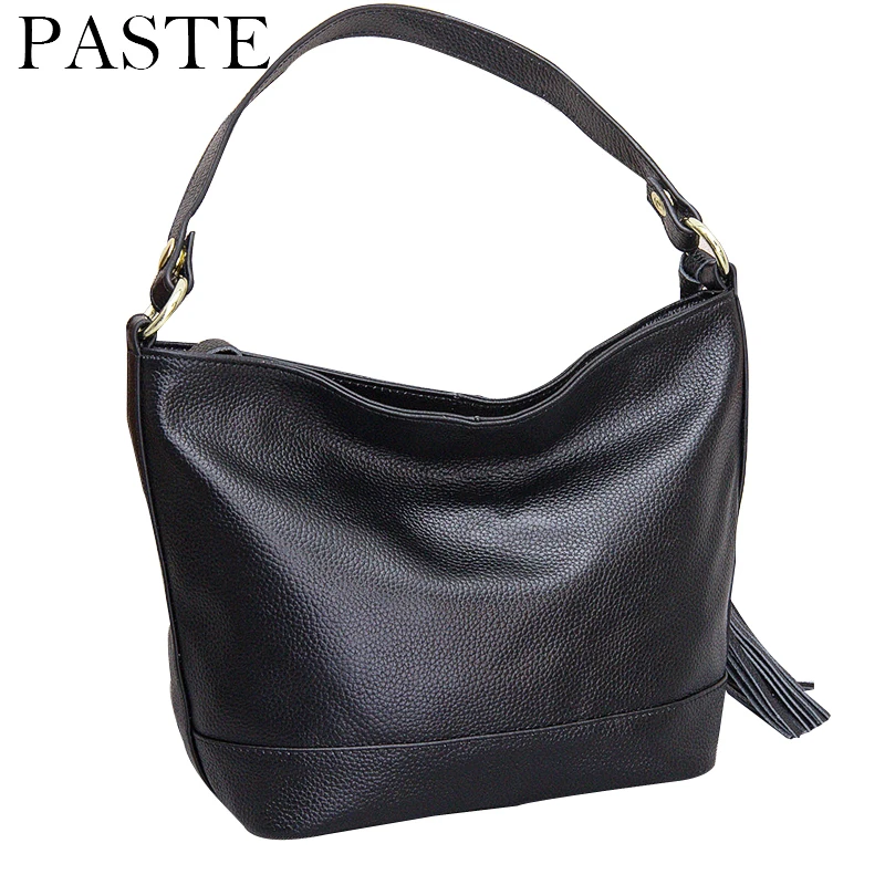 2018 Simple Soft Leather Women Bucket Bag All match Tassel Designer 100% Real Leather Women&#39;s ...