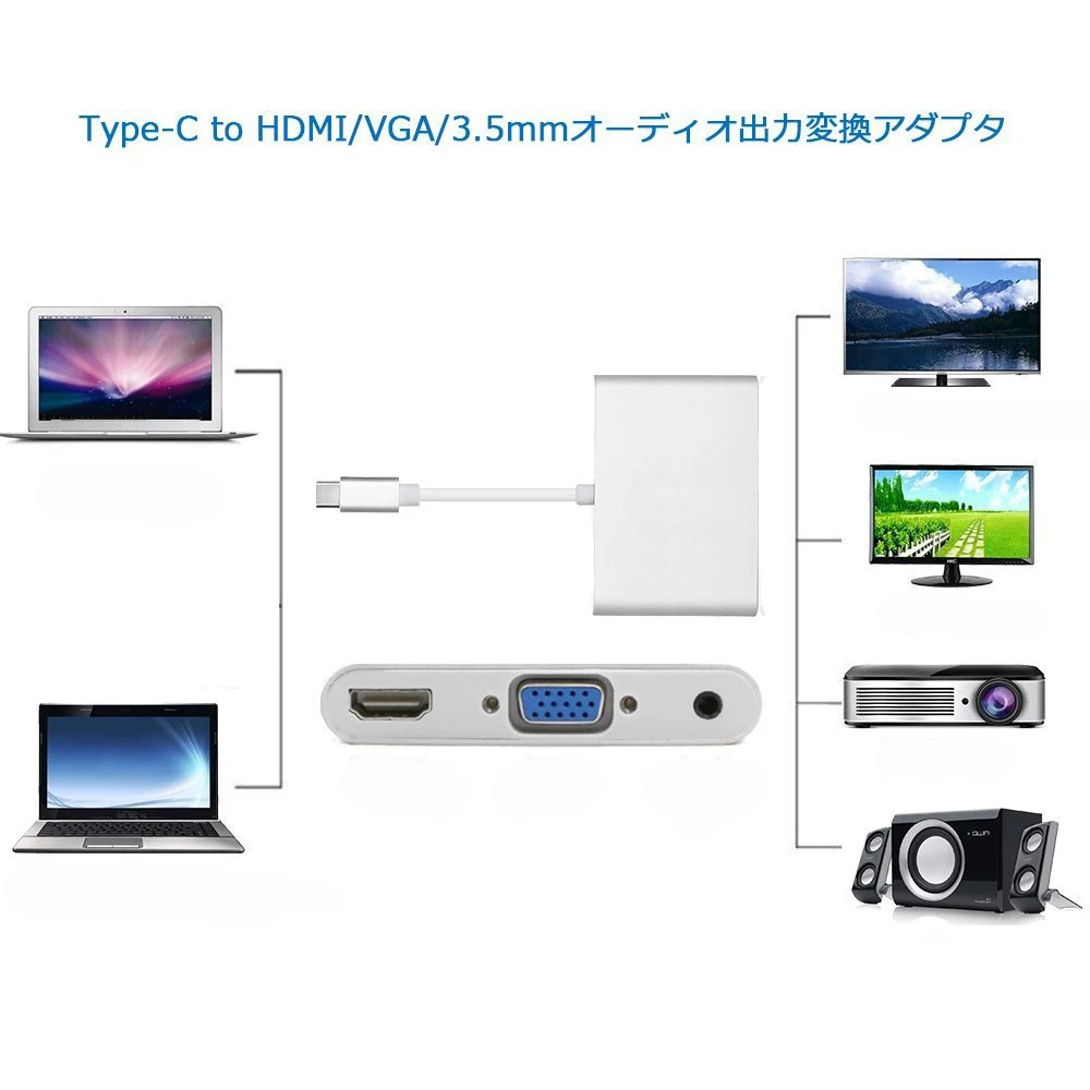 Type C 3,1-HDMI VGA конвертер с 3,5 мм аудио портом USBC удлинитель концентратор 4K UHD av-кабель для Macbook XPS 13 15 Sumsung S8 ноутбука