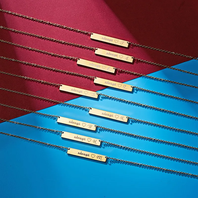 

Rinhoo Gold/Rose Gold/Silver Stainless Steel Lettering Square Pendant Necklace For Women's Man's Kid's Gift Fashion jewelry