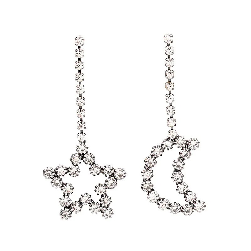 Ab Design Moon Star Rhinestone Long Earrings For Women Bijoux 2017