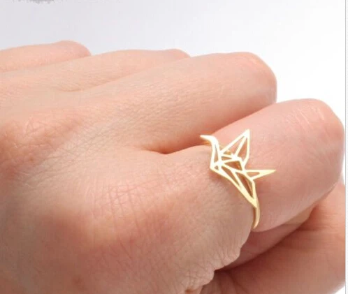 

Jisensp New Arrival Tiny Geometric Origami Crane Rings for Women Cute Animal Ring Bird Anel Bague Jewelry Birthday Gift