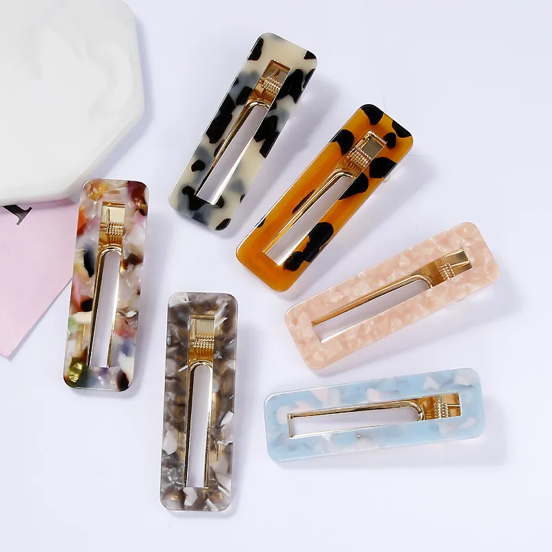 Tortoiseshell Hair Clip for Women Grils Geometric Acrylic Acetate Rectangle Headwear Hairpins Barrettes Hair Accessories