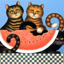 Три кошки едят арбуз DIY живопись по номерам 24 цвета пигментная кисть Искусство Ручная роспись креативная цифровая картина маслом