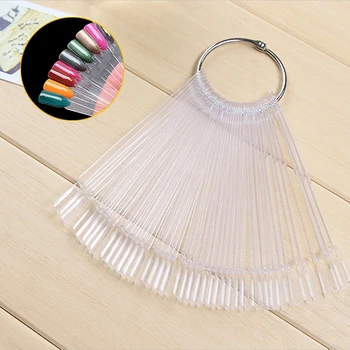

Good 50pcs Nail Polish UV Gel Display False Tips Fan Shaped with Loop Fake Nail Art Color Stickers Foldable Salon Practice Tool