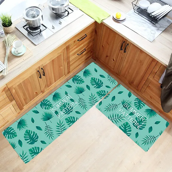 Кухонный коврик из ПВХ, напечатанный кухонный коврик для пола, мультяшный принт, легкая чистка, водонепроницаемый коврик для ванной, противоскользящие напольные ковры - Цвет: Green mood