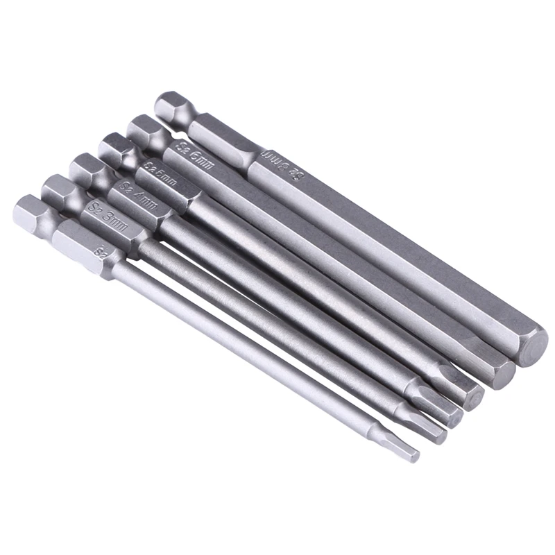 

6Pcs 100Mm Length 1/4 Inch Hex Screwdriver Bit Set Shank Magnetic Hexagon Head H2.5 H3 H4 H5 H6 H8 Drill 1 Screwdriver